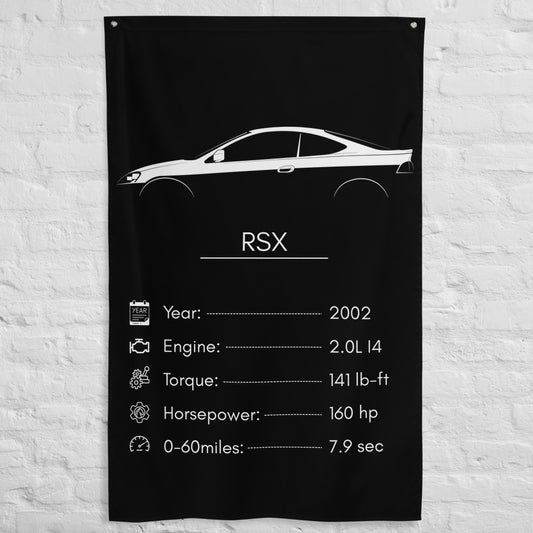Acura RSX 2002 car silhouette spec flag - White Brick Wall