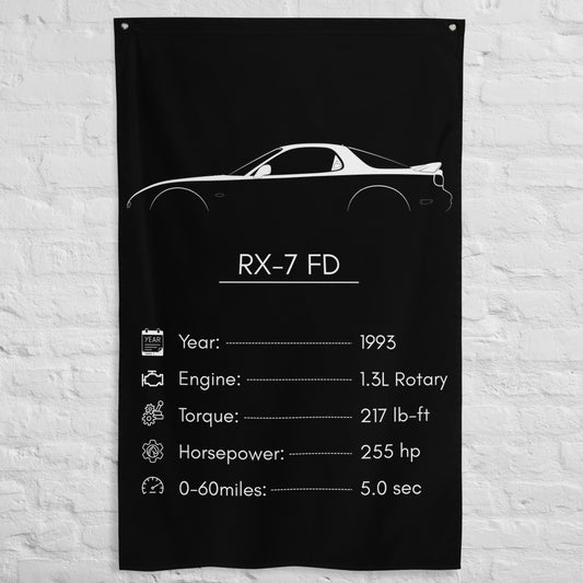 Mazda RX-7 FD 1993 car silhouette spec flag - White Brick Wall