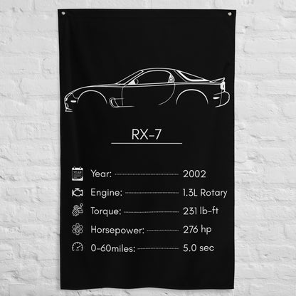 Mazda RX-7 2002 car silhouette spec flag - White Brick Wall