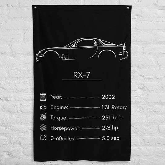 Mazda RX-7 2002 car silhouette spec flag - White Brick Wall