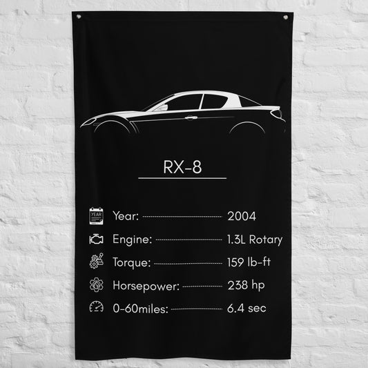 Mazda RX-8 2004 car silhouette spec flag - White Brick Wall