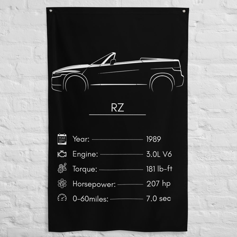 Alfa Romeo RZ 1989 car silhouette spec flag - White Brick Wall
