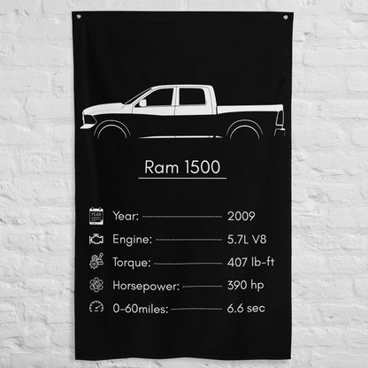 Dodge Ram 1500 2009 car silhouette spec flag - White Brick Wall