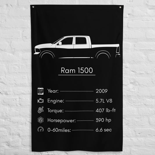 Dodge Ram 1500 2009 car silhouette spec flag - White Brick Wall