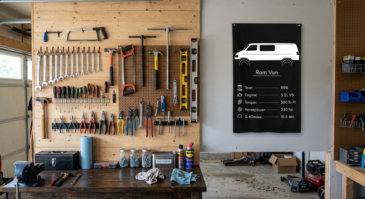Dodge Ram Van 1998 car silhouette spec flag - Garage Pegboard Wall