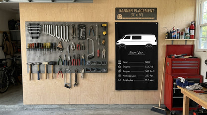Dodge Ram Van 1998 car silhouette spec flag - Garage Plywood Wall