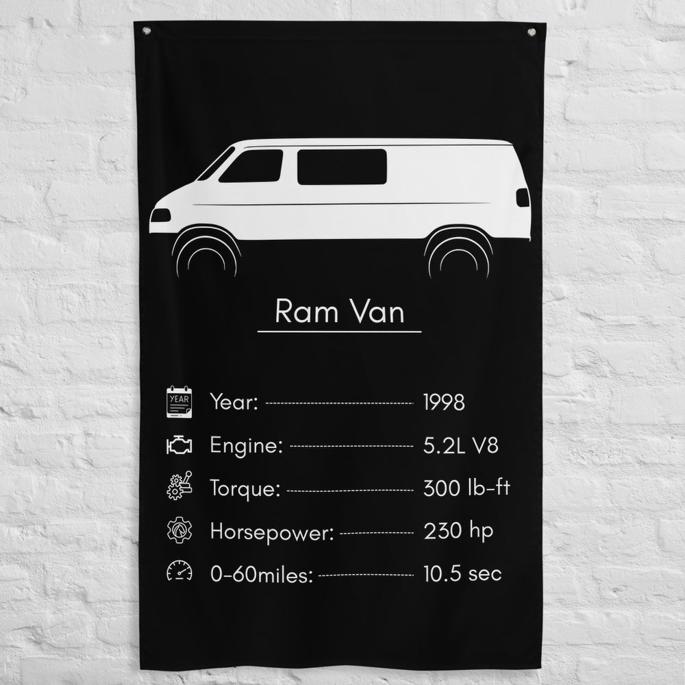 Dodge Ram Van 1998 car silhouette spec flag - White Brick Wall