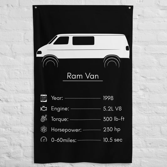 Dodge Ram Van 1998 car silhouette spec flag - White Brick Wall