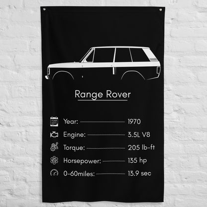 Land Rover Range Rover 1970 car silhouette spec flag - White Brick Wall