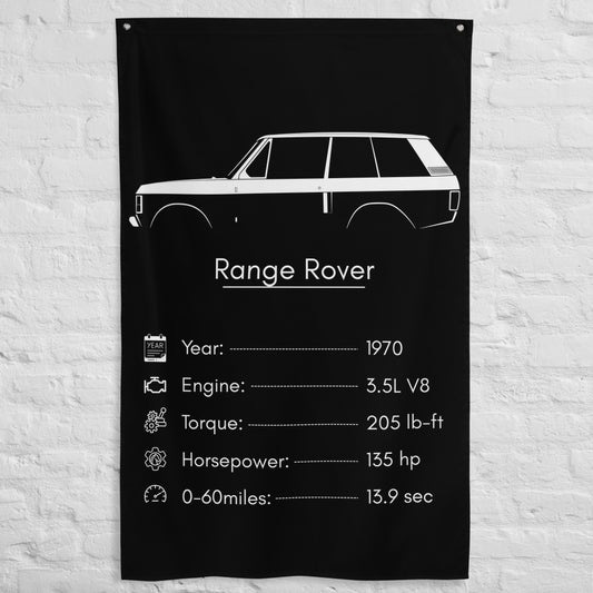 Land Rover Range Rover 1970 car silhouette spec flag - White Brick Wall