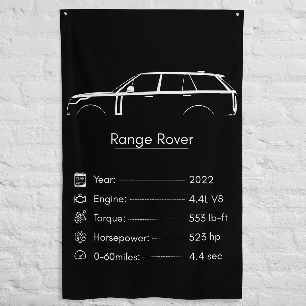 Land Rover Range Rover 2022 car silhouette spec flag - White Brick Wall