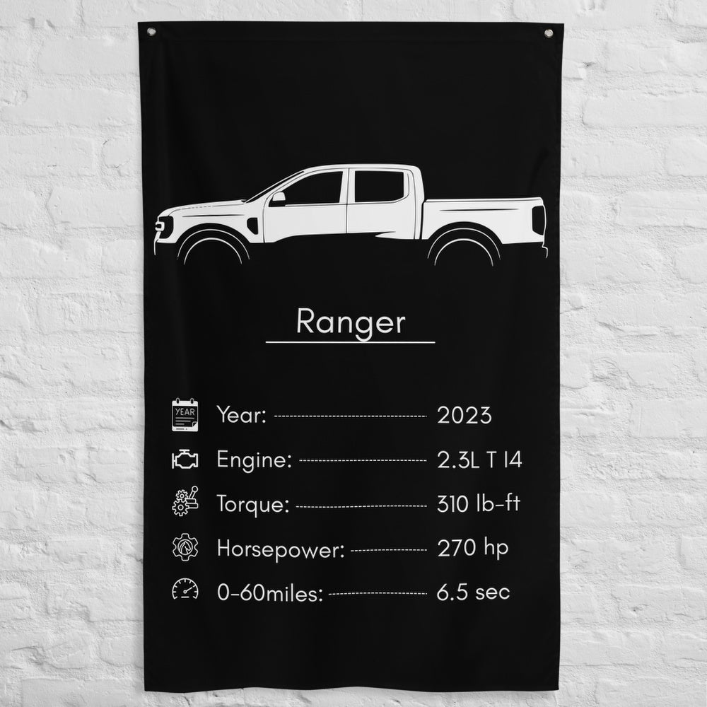 Ford Ranger 2023 car silhouette spec flag - White Brick Wall