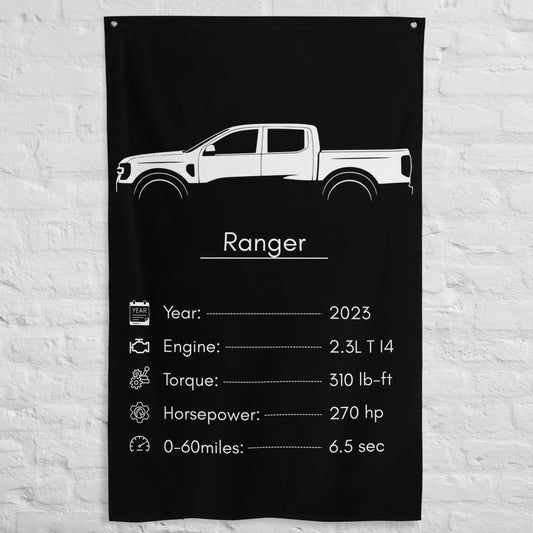 Ford Ranger 2023 car silhouette spec flag - White Brick Wall