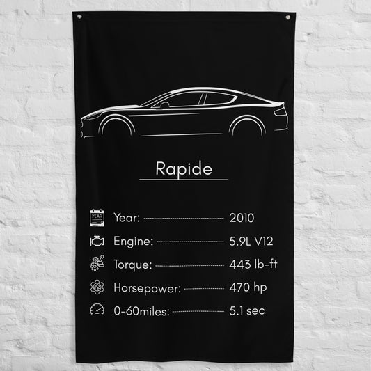 Aston Martin Rapide 2010 car silhouette spec flag - White Brick Wall