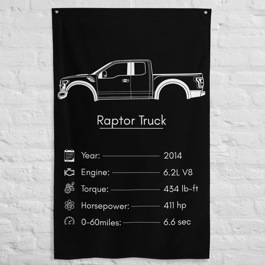 Ford Raptor Truck 2014 car silhouette spec flag - White Brick Wall