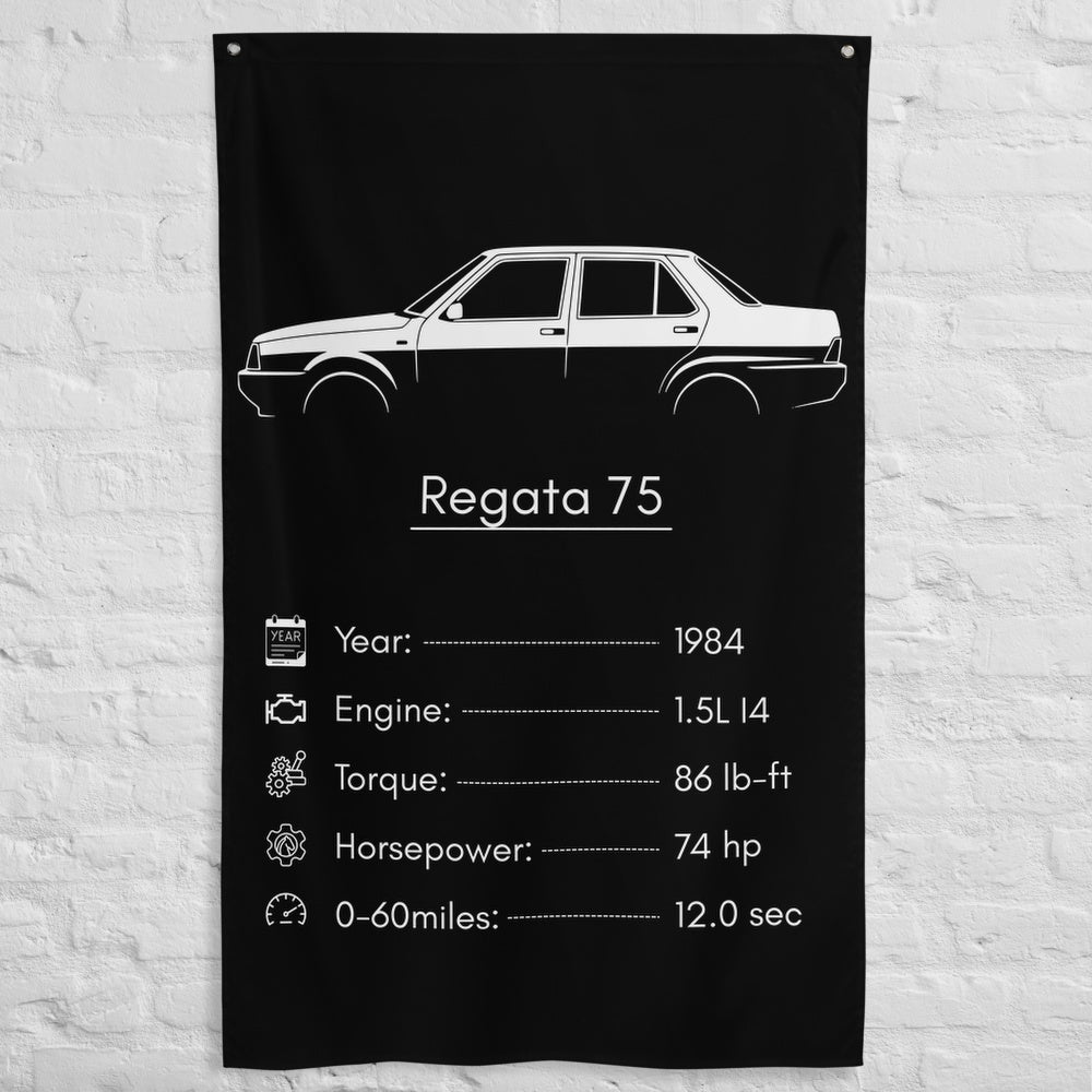 Fiat Regata 75 1984 car silhouette spec flag - White Brick Wall