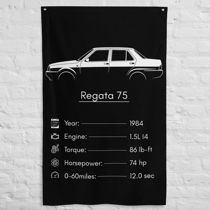 Fiat Regata 75 1984 car silhouette spec flag - White Brick Wall
