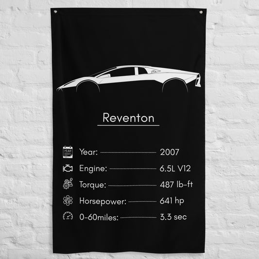 Lamborghini Reventon 2007 car silhouette spec flag - White Brick Wall
