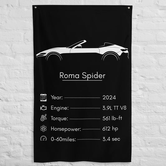 Ferrari Roma Spider 2024 car silhouette spec flag - White Brick Wall