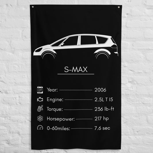 Ford S-MAX 2006 car silhouette spec flag - White Brick Wall