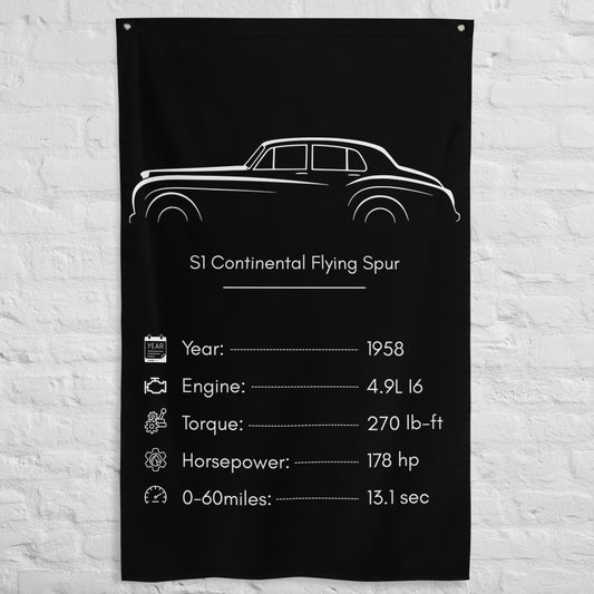 Bentley S1 Continental Flying Spur 1958 car silhouette spec flag - White Brick Wall