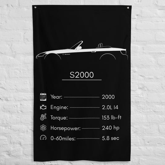 Honda S2000 2000 car silhouette spec flag - White Brick Wall