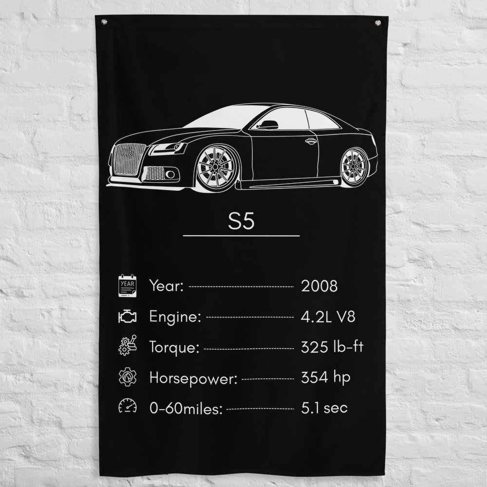Audi S5 2008 car silhouette spec flag - White Brick Wall
