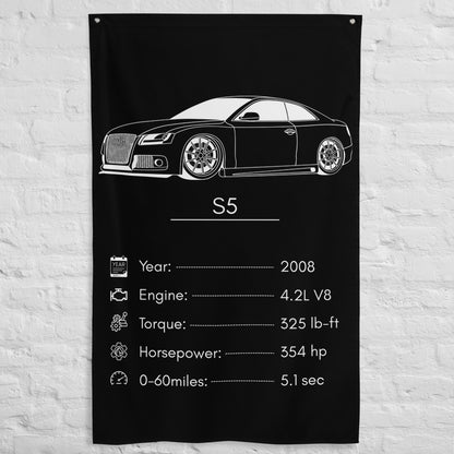 Audi S5 2008 car silhouette spec flag - White Brick Wall