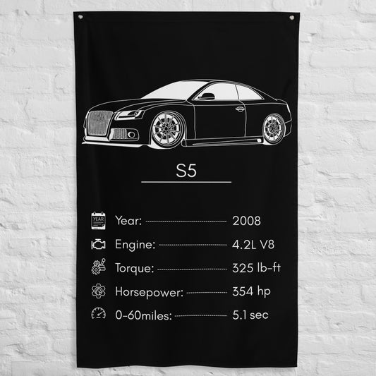 Audi S5 2008 car silhouette spec flag - White Brick Wall