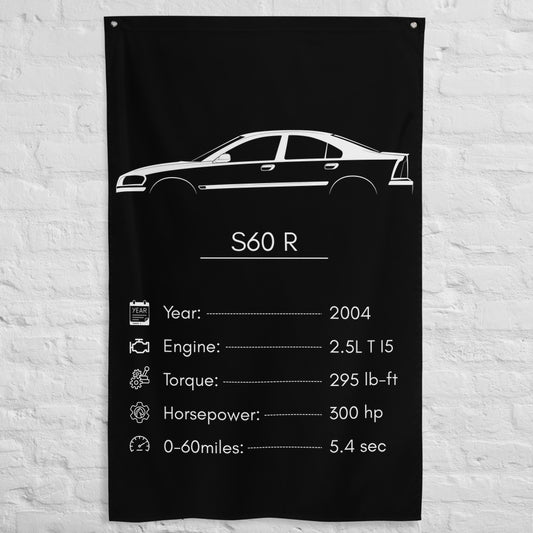 Volvo S60 R 2004 car silhouette spec flag - White Brick Wall
