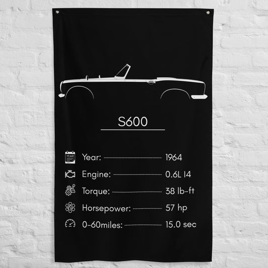 Honda S600 1964 car silhouette spec flag - White Brick Wall