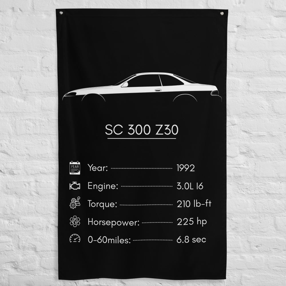 Lexus SC 300 Z30 1992 car silhouette spec flag - White Brick Wall
