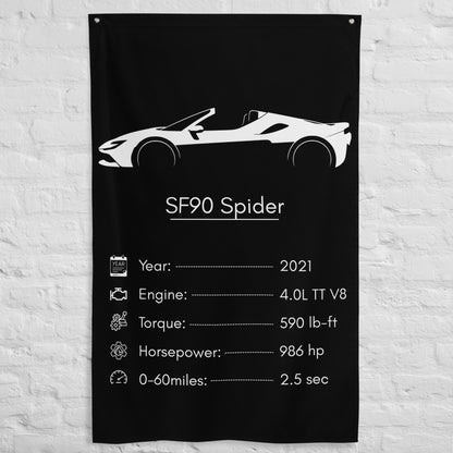 Ferrari SF90 Spider 2021 car silhouette spec flag - White Brick Wall
