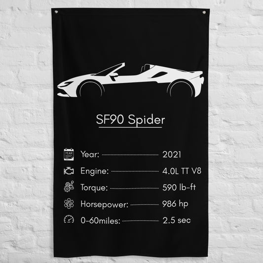 Ferrari SF90 Spider 2021 car silhouette spec flag - White Brick Wall