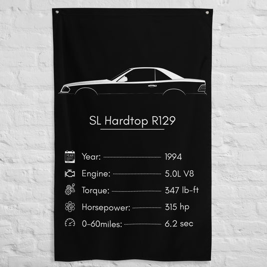 Mercedes-Benz SL Hardtop R129 1994 car silhouette spec flag - White Brick Wall