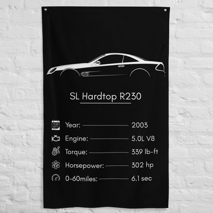 Mercedes-Benz SL Hardtop R230 2003 car silhouette spec flag - White Brick Wall