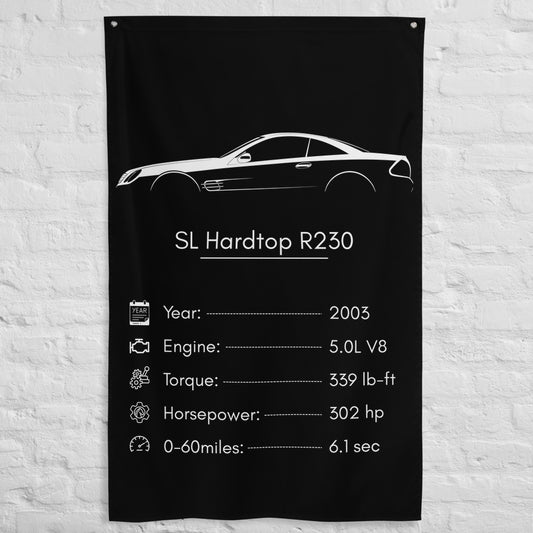 Mercedes-Benz SL Hardtop R230 2003 car silhouette spec flag - White Brick Wall