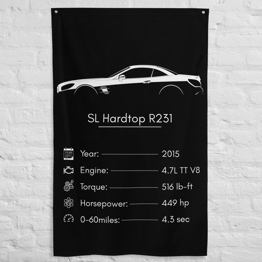 Mercedes-Benz SL Hardtop R231 2015 car silhouette spec flag - White Brick Wall