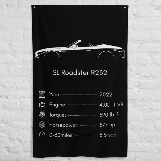 Mercedes-Benz SL Roadster R232 2022 car silhouette spec flag - White Brick Wall