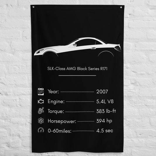 Mercedes-Benz SLK-Class AMG Black Series R171 2007 car silhouette spec flag - White Brick Wall