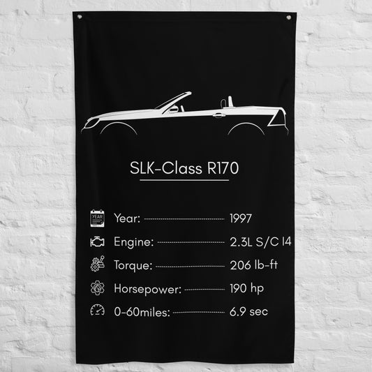 Mercedes-Benz SLK-Class R170 1997 car silhouette spec flag - White Brick Wall