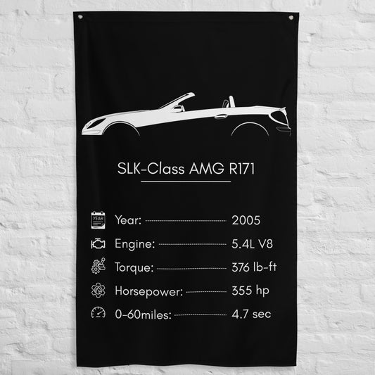 Mercedes-Benz SLK-Class AMG R171 2005 car silhouette spec flag - White Brick Wall