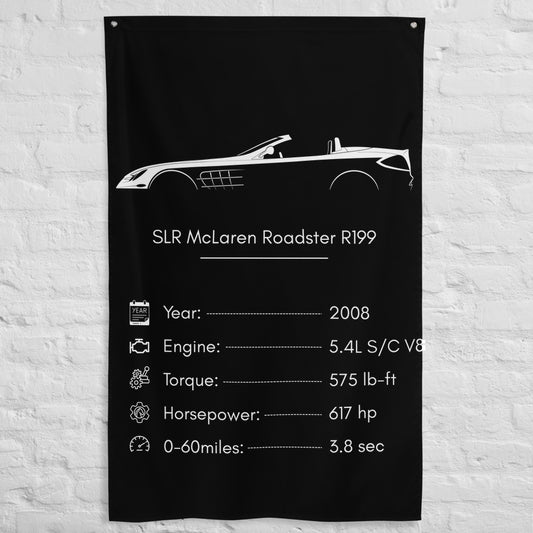 Mercedes-Benz SLR McLaren Roadster R199 2008 car silhouette spec flag - White Brick Wall