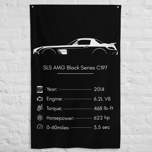Mercedes-Benz SLS AMG Black Series C197 2014 car silhouette spec flag - White Brick Wall