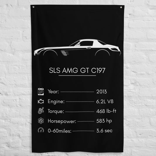 Mercedes-Benz SLS AMG GT C197 2013 car silhouette spec flag - White Brick Wall