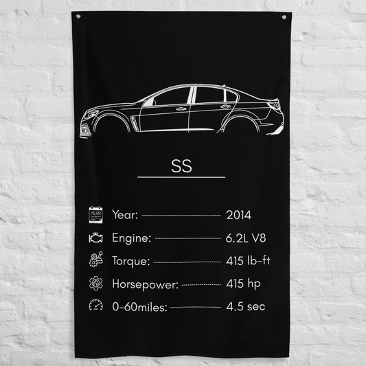 Chevrolet SS 2014 car silhouette spec flag - White Brick Wall