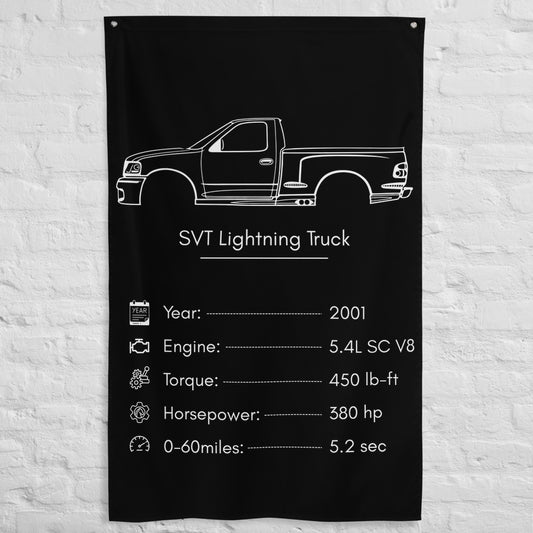Ford SVT Lightning Truck 2001 car silhouette spec flag - White Brick Wall
