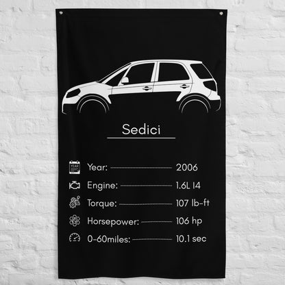 Fiat Sedici 2006 car silhouette spec flag - White Brick Wall