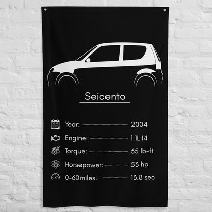 Fiat Seicento 2004 car silhouette spec flag - White Brick Wall