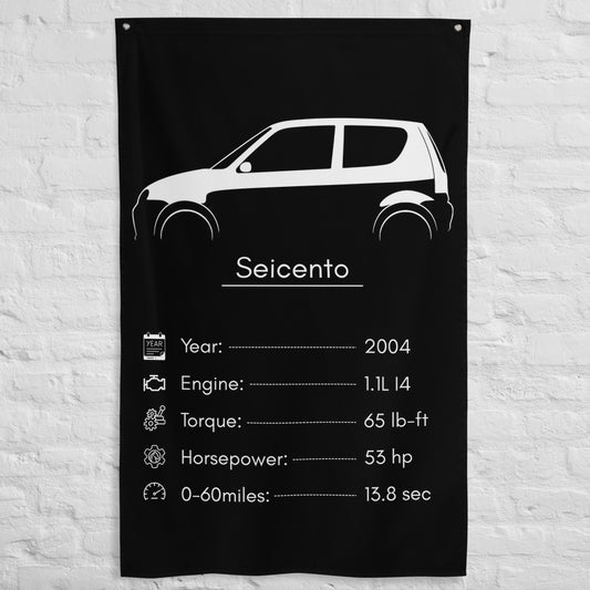 Fiat Seicento 2004 car silhouette spec flag - White Brick Wall